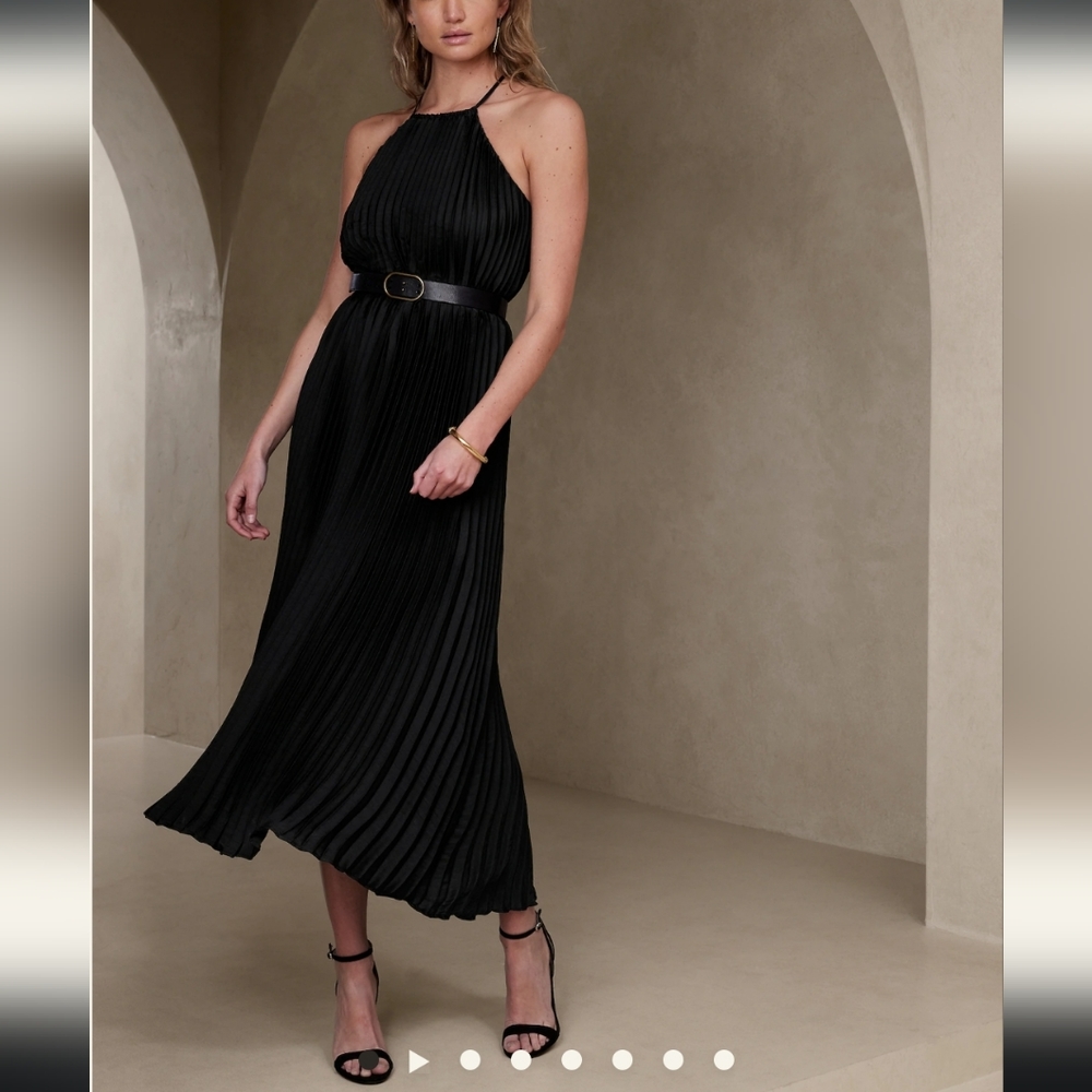 NWT Banana Republic Black Silky Pleated Maxi Dress
